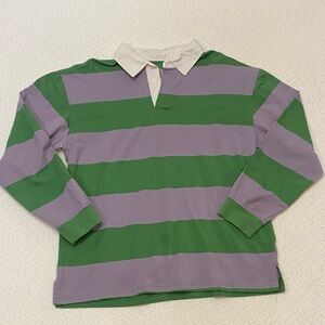 Original Use Green and Purple Striped Long sleeve Rugby Polo Shirt